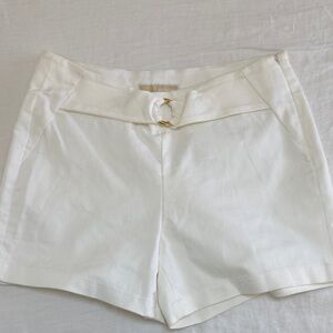 Michael Kors White High-Waist Belted Shorts with Gold Ring